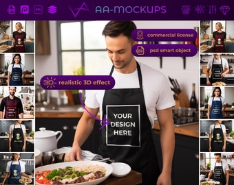 Black Apron Mockup Men Cooking | Smart Object PSD mockup apron kitchen | aesthetic SPOD mockup male model | father printify mockup