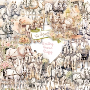 Acquerello romantico cavallo buggy clipart matrimonio, clipart cavallo, carrozza della sposa, sposa png, clipart buggy della sposa, creazione di biglietti di nozze png