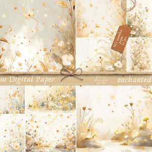 Scrapbooking Digital Paper Enchanted Pond Bundle, Enchanted Fairy Nature Landscape, 10 paper, Junk Journal Scrapbook, fairy lights paper