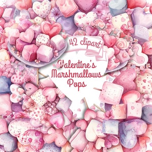 Valentinstag Marshmallows Aquarell Clipart Bundle, 42 PNG schönes Bild, süße Grafiken, Liebe Clipart digitaler Download, kommerzielle Nutzung