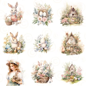 Classic Easter Vintage Watercolor Clipart Bundle, 81 Png Easter Images ...