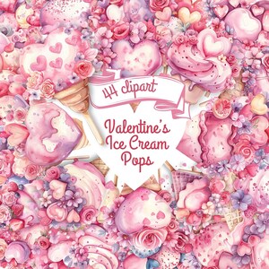 Valentinstag Eis Aquarell Clipart Bundle, rosa 44 PNG schönes Bild, süße Grafiken, Liebe Clipart digitaler Download, kommerzielle Nutzung