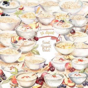 Delicious Yogurt Bowl Watercolor Clipart - 34 png clipart, breakfast png, joghurt clipart, Digital Download, Commercial Use, Food clipart