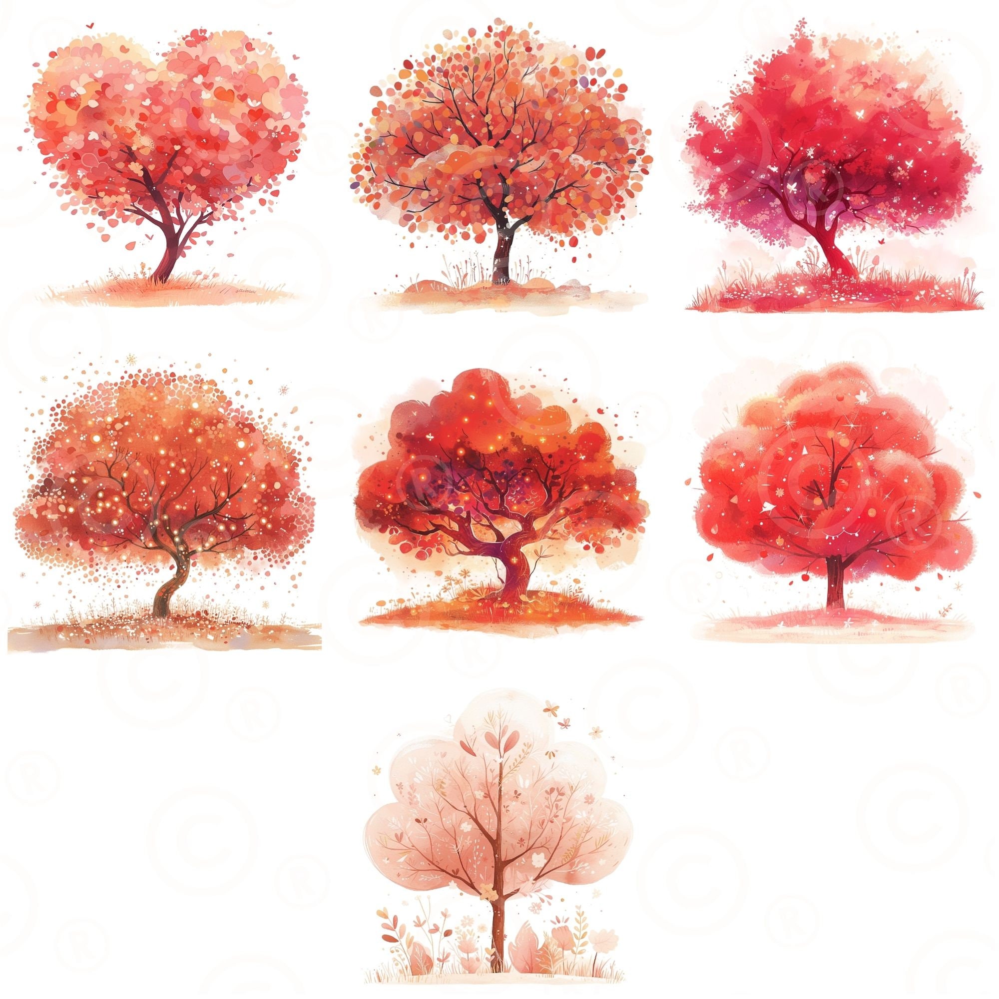 Enchanted Forest Ruby Red Tree Clipart, Watercolor Fairy Tree ...