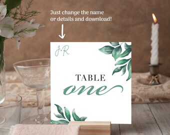 Numéros de table de mariage modifiables et imprimables de style feuille jusqu'à 15