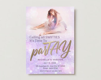 Invitation de fête Taylor Swift modifiable, impression ou fichier numérique disponible, Invitations Swiftie