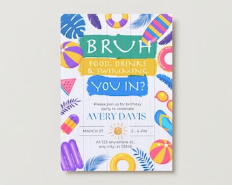 Invitation modifiable à la plage ou à la piscine, Invitation modifiable sur toile, numérique ou imprimée