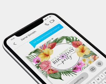 Faire-part d'anniversaire tropical animé modifiable, Invitation vidéo, Fête d'anniversaire tropicale, Thème de fête tropical, Facile à modifier