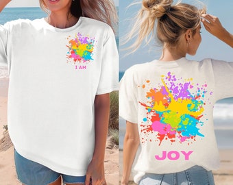 I Am Joy Summer T-Shirt for Beach (Turquise, Green, Ivory, White, Purple, Orange, Yellow, Pink Light Blue)