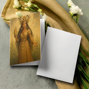 Selu, tarjeta de felicitación de la diosa del maíz cherokee, postal nativa americana, tarjeta de arte indígena, tarjeta de arte de la diosa