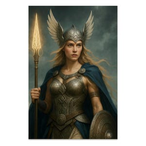 Valkyrie poster, norse mythology art print, warrior woman wall decor, fantasy art, shield maiden illustration, mythical art