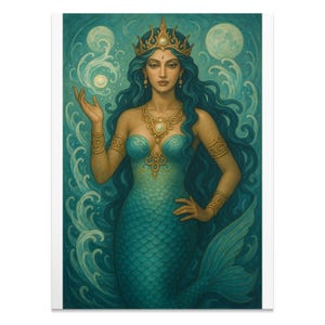 Póster de diosa sirena, impresión artística del océano, decoración de reina del mar, arte fantástico, póster submarino, ilustración de sirena, decoración de pared