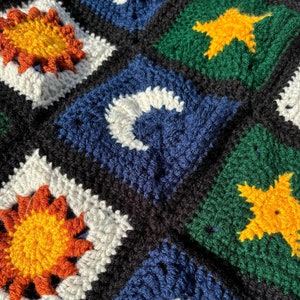 Star Moon and Sun Granny Square Crochet Pattern