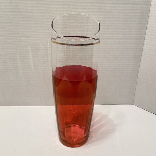 Cranberry & Clear with Gold Band Accent Large Glass Vase