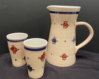 HMV Hungarian Majolika Hand Painted 2 Cups and Pitcher