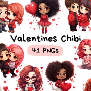 Clipart de dia dos namorados, download de Chibi Anime PNG, ilustrações de amor de coração, uso comercial, álbum de recortes de casamento, diário de imagens, caneca planejadora