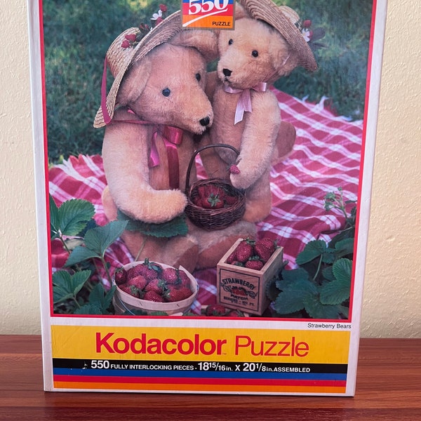 Vintage Kodacolor Kodak Puzzle 550 pc Strawberry Bears Rose Art #99999