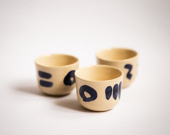 Handmade Ceramic Espresso Cup, Unique Minimalistic Tableware, Housewarming Gift for the Home, Coffee Lover Gift, Beige and Cobalt Blue Mug