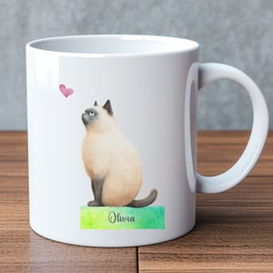 Siamese cat mug, cat mug siamese, PERSONALIZED NAME, birthday gift, ceramic mug, cat lovers gift, cat mug, siamese,