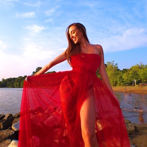Cynthia Red Tulle Resort Wear Beach Cover Up Valentines Maternity