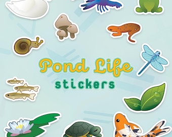 Pond Life Sticker Sheets | Freshwater Flora and Fauna Vinyl Stickers
