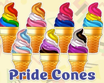 Pride LGBTQ Ice Cream Cone Vinyl Stickers Flag - Bundle of 7