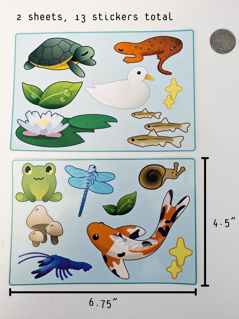 Pond Life Sticker Sheets | Freshwater Flora and Fauna Vinyl Stickers - Etsy