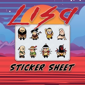 May include: A sticker sheet with eight cartoon characters in different outfits and expressions. The word "LISA" is written in red above the stickers, and the words "STICKER SHEET" are at the bottom.