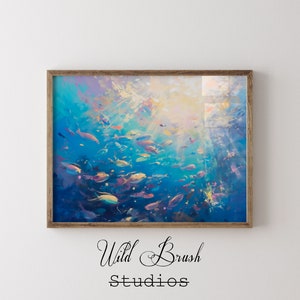 School of Fish Oil Painting Fine Art Print Colorful Wildlife Nature Animal Wall Decor Gift Marine Life Ocean Artwork Underwater Scene