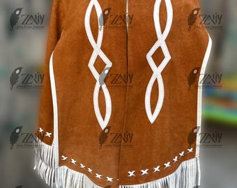 Western Cowgirl Suede Leather Fringe Cape – Western Women’s Genuine Capeshawl