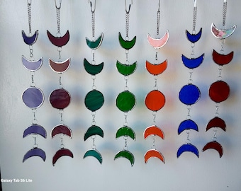 Stained Glass Moon Phases Suncatcher: Colorful Window Hanging