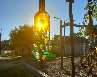 Wine Bottle Wind Chime: Recycled Glass, Stained Glass Beads & Charms