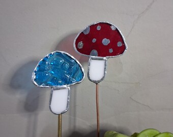 stained glass mushroom plant stake flower pot stake sun catcher