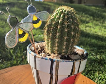 stained glass bee plant stake bubble bee honey bee plant stake flower pot stake sun catcher