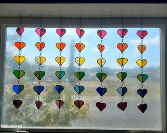 Stained Glass Rainbow Hearts Suncatcher: Unique Window Hanging