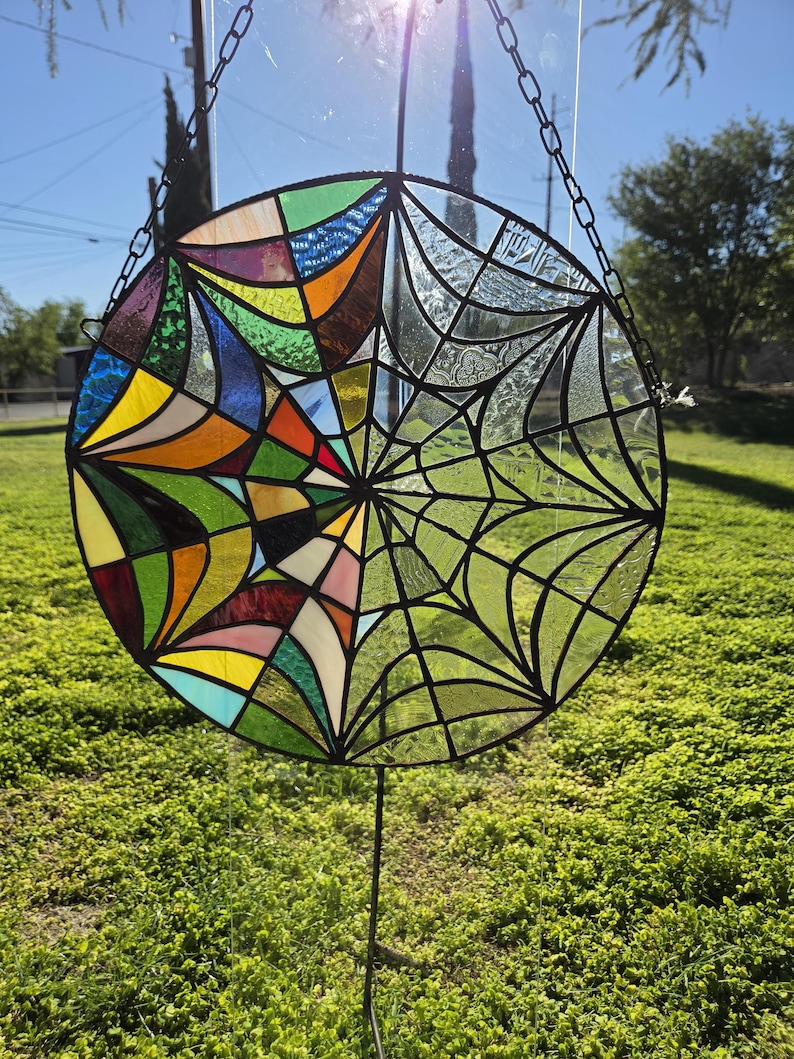 Stained Glass Web, Fan Art Wednesday, Window Wall Art, Abstracted - Etsy