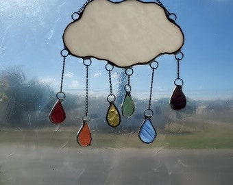 Stained Glass Raincloud Suncatcher: Unique Window Decor