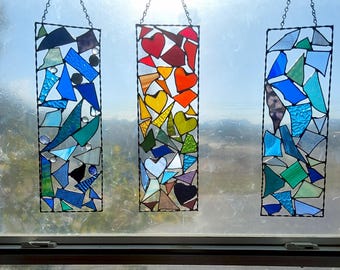 Stained Glass Abstract Suncatcher: Rainbow Window Hanging, Handmade Art