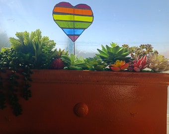 Stained Glass Rainbow Plant Stake: Decorative Garden Decor
