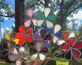stained glass forever flowers (custom colors) plant stake - flowers for vase - grave decor- gaden suncatcher