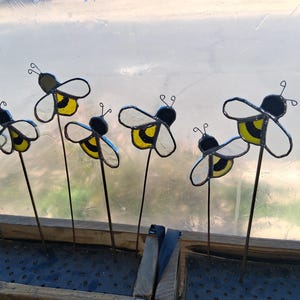 stained glass bee plant stake bubble bee honey bee plant stake flower pot stake sun catcher