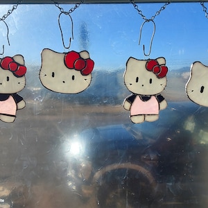 cute kitty stained glass suncatcher, kawaii style anime themed cartoon, hello adorable