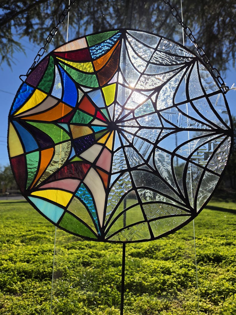Stained Glass Web, Fan Art Wednesday, Window Wall Art, Abstracted - Etsy