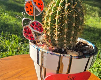 stained glass lady bug plant stake flower pot stake sun catcher
