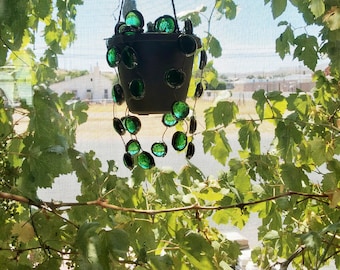 Stained Glass String of Pearls Plant: Hanging Sun Catcher Window Art