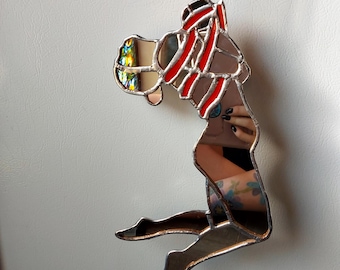stained glass and mirror bondage woman with red binding gift for wife husband girlfriend boyfriend partner or lover, shibari rope bunny