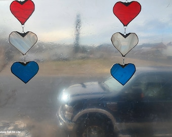 Stained Glass Heart Suncatcher: Red, White, and Blue USA Pride