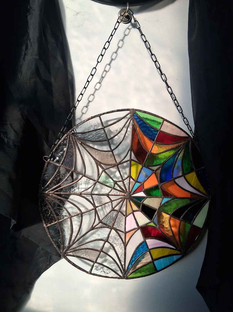 Stained Glass Web, Fan Art Wednesday, Window Wall Art, Abstracted - Etsy