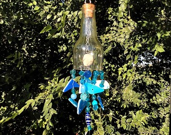 Recycled Wine Bottle Wind Chime: Stained Glass Beads & Charms