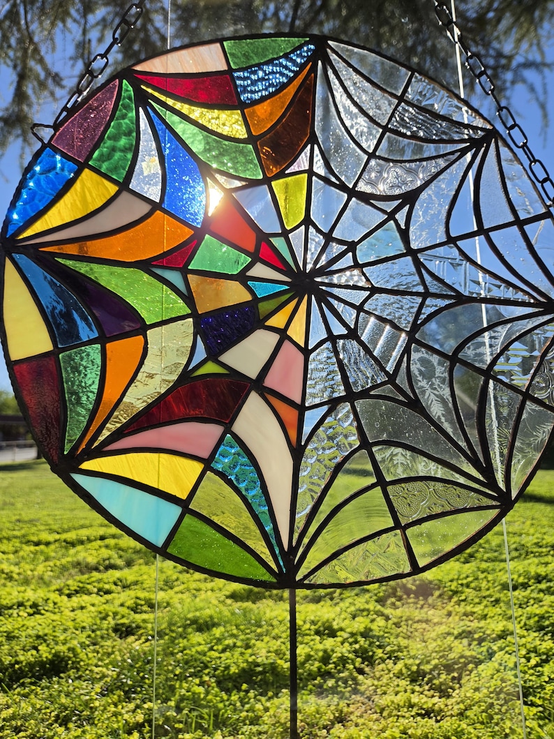 Stained Glass Web, Fan Art Wednesday, Window Wall Art, Abstracted - Etsy